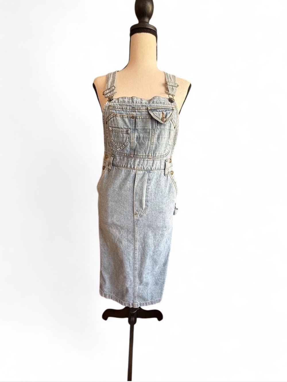 Vtg 90s The Limited Jeans Denim Overall Jumper Dress Carpenter Midi Size 10